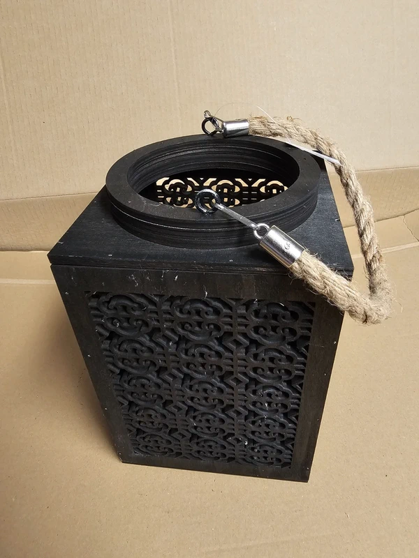 Windlicht Holz Laterne Marokko 23 cm in Schwarz