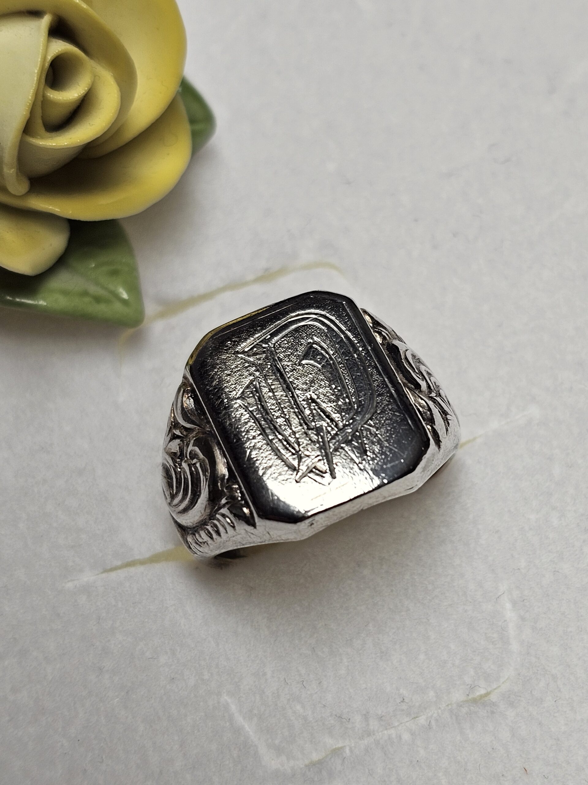 19,7 mm Nostalgischer Siegelring Ring Silber 830 Initialen Buchstaben "DW" bzw. "WD" Shabby Vintage elegant SR1085