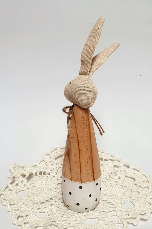 Ostern Frühling Osterhase Hase Holz Punkte Design Metall Herzchen 24 x 5 x 5 cm
