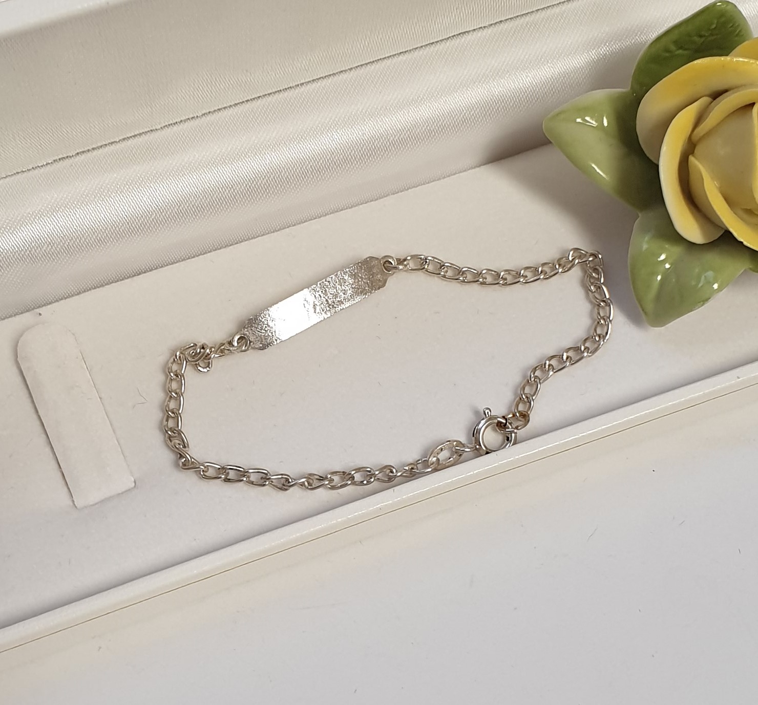 16,5 cm Armband Silber 835 Silberarmband mit Gravurplatte Vintage elegant SA172