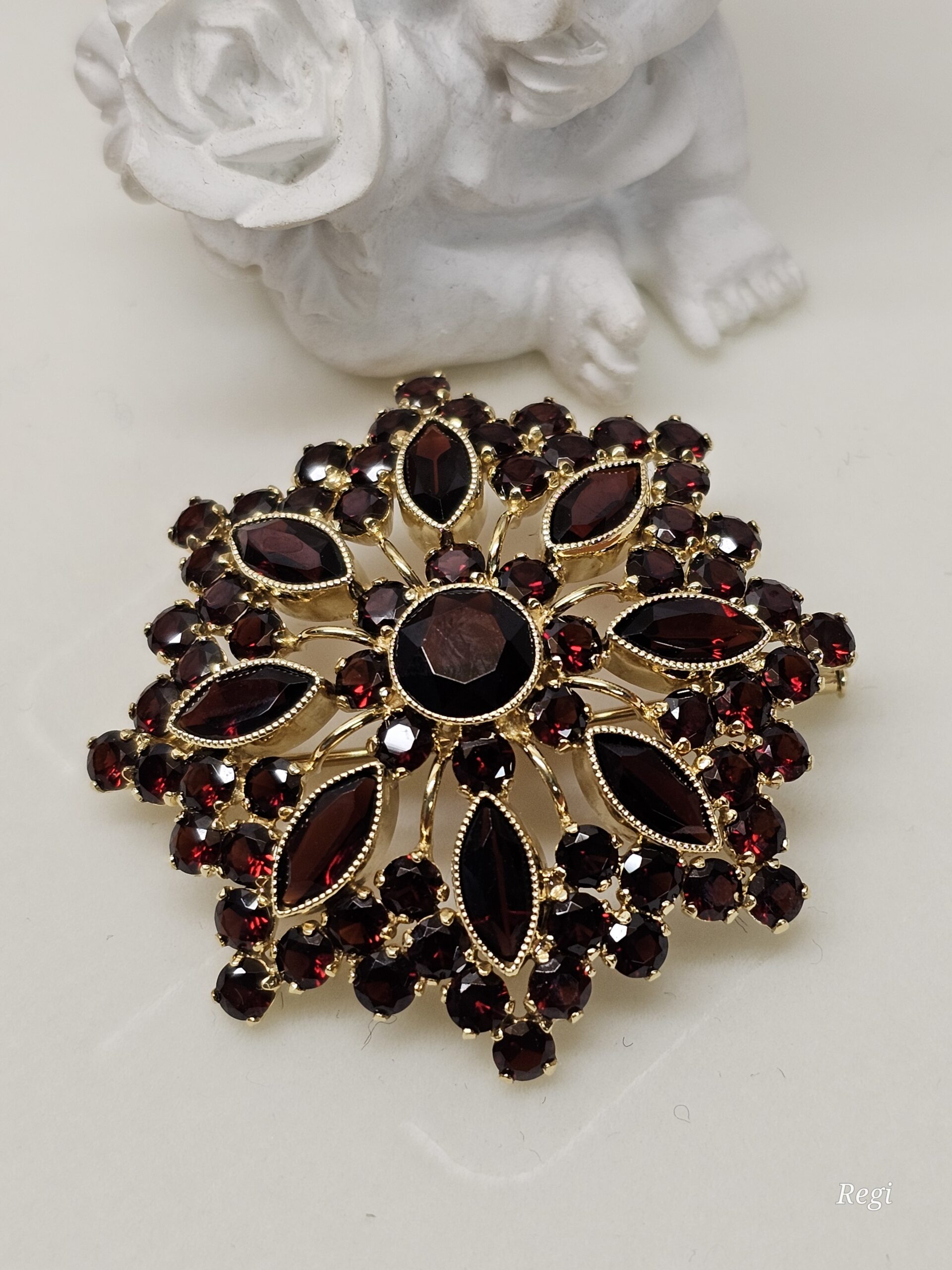 Nostalgische Brosche Anstecknadel Gold 585 Granat edel Shabby Vintage GB146