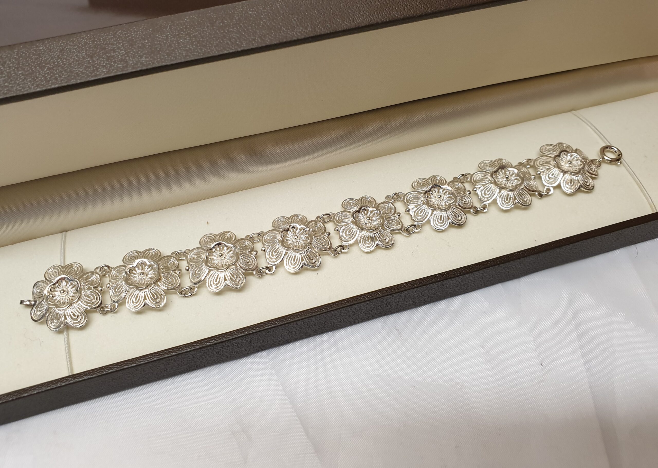 18 cm Armband Gliederarmband Blume floral filigran Silber 835 Shabby Vintage Art Deco SA122 – Bild 4