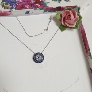 41 cm Kette Halskette Gliederkette mit Anhänger Silber 925 Kristalle blau hellgrün klar Glitzer Vintage elegant SK1350