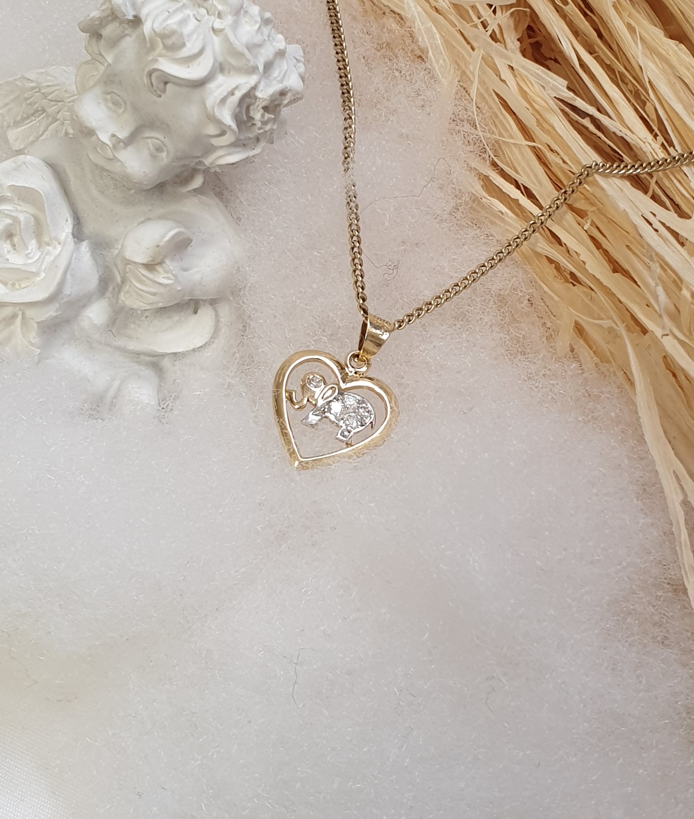 Nostalgischer Anhänger Herz Elefant Gold 585 Kristalle klar Vintage elegant GAN120 – Bild 5