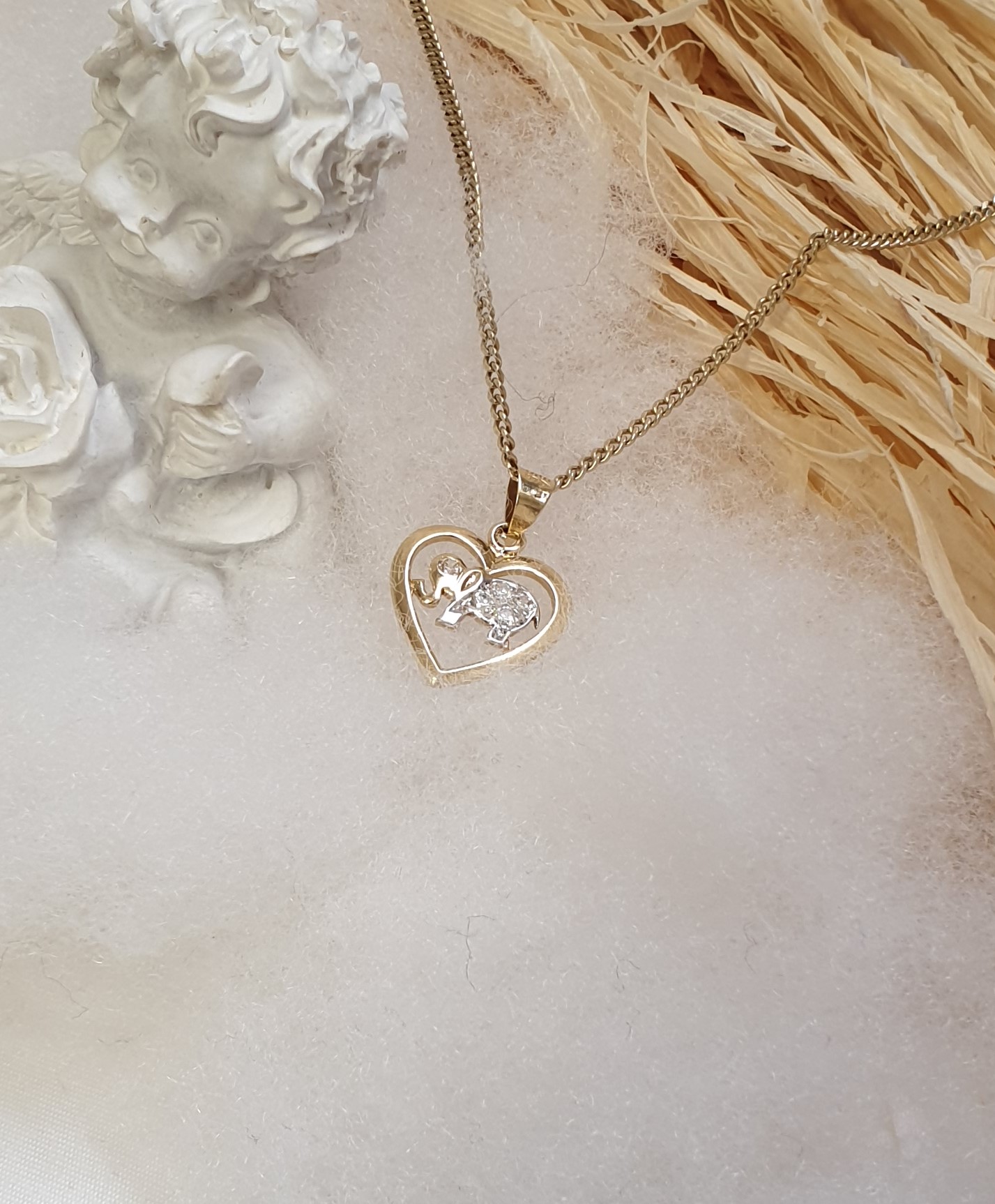 Nostalgischer Anhänger Herz Elefant Gold 585 Kristalle klar Vintage elegant GAN120 – Bild 4