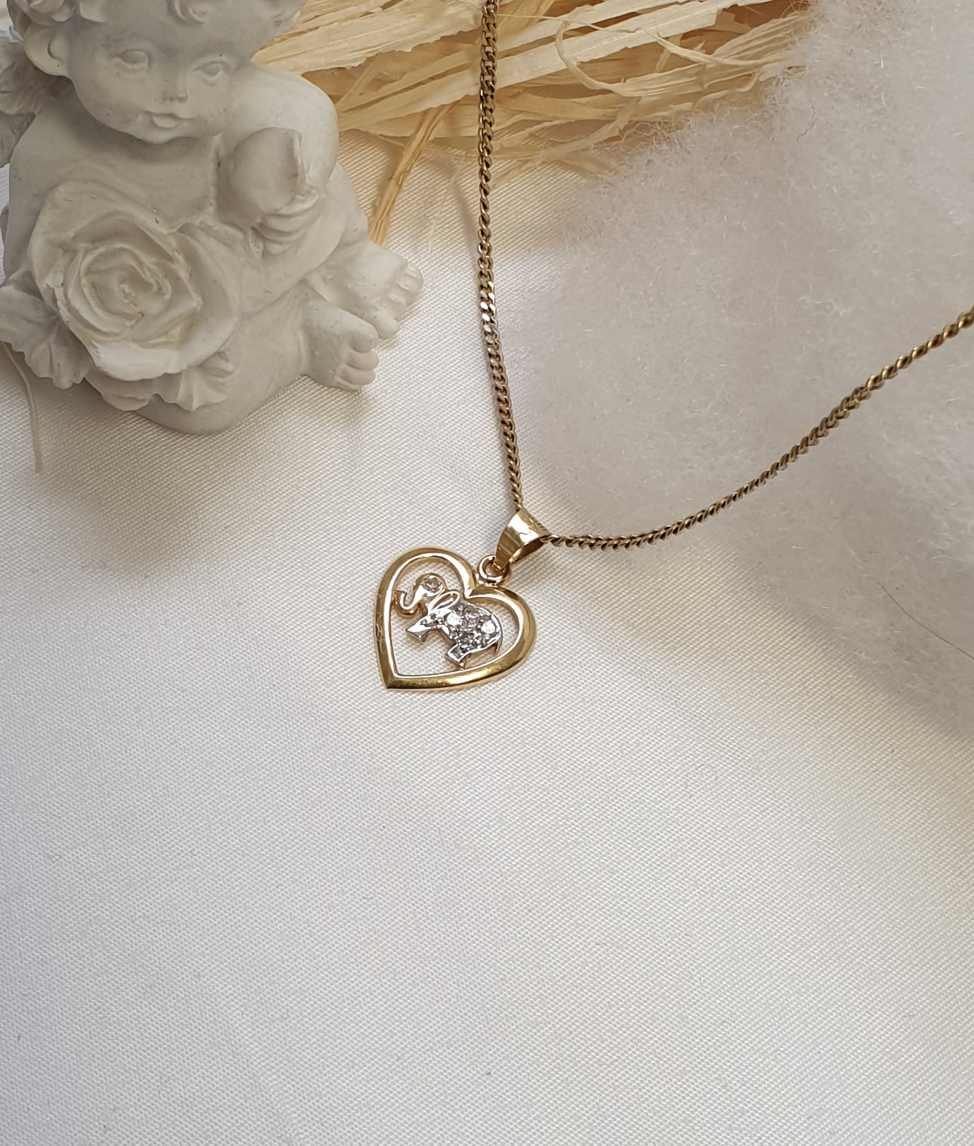 Nostalgischer Anhänger Herz Elefant Gold 585 Kristalle klar Vintage elegant GAN120 – Bild 2