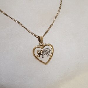 Nostalgischer Anhänger Herz Elefant Gold 585 Kristalle klar Vintage elegant GAN120