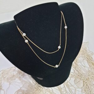 90 cm Kette Halskette Kettchen Silber 925 vergoldet Perlen Vintage elegant SK1302