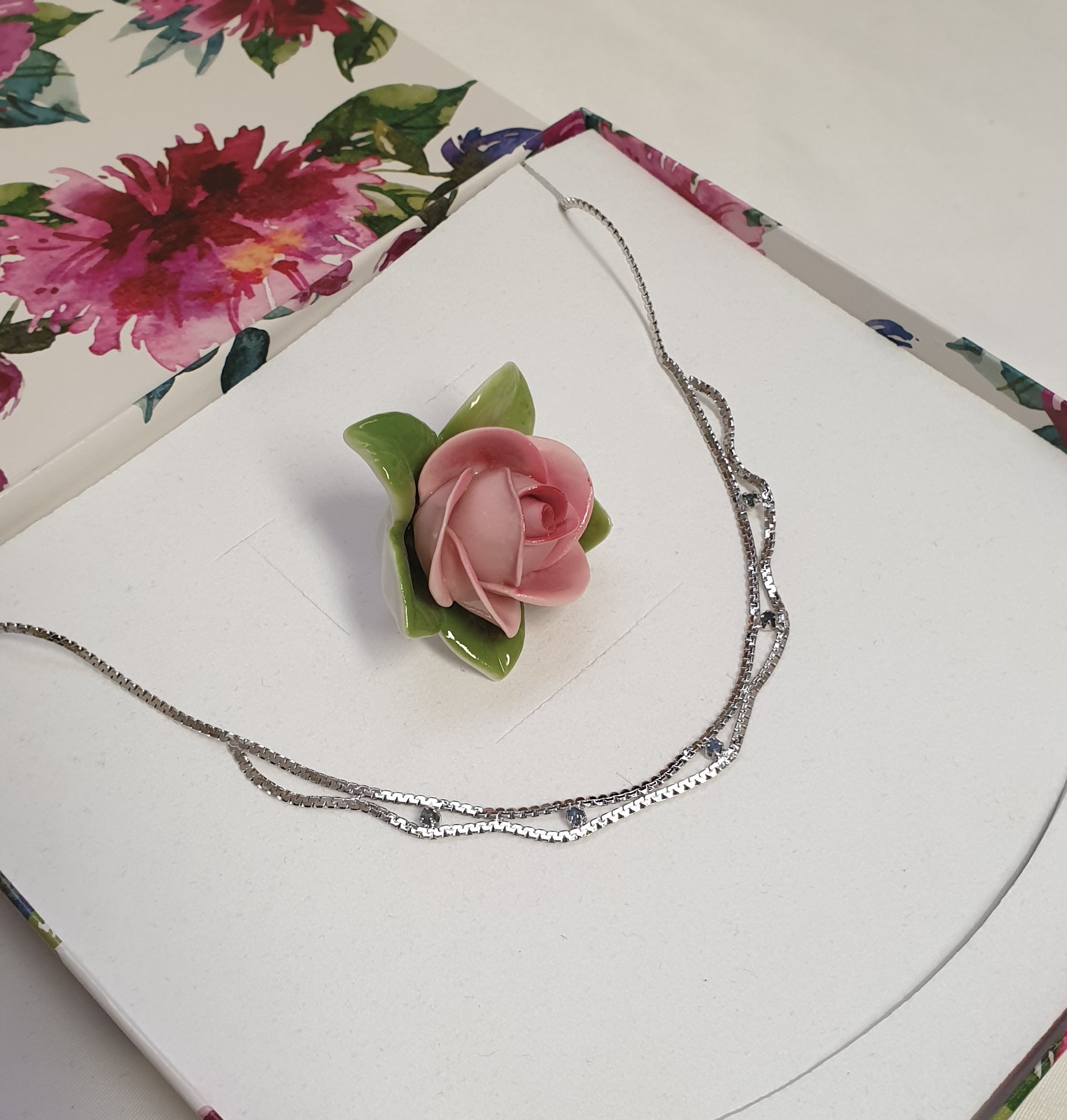 41 cm Halskette Kettchen fein Schlangenkette Collier Kette Silber 835 Saphire Kornblumenblau 50er Jahre edel Vintage SK1367 – Bild 5