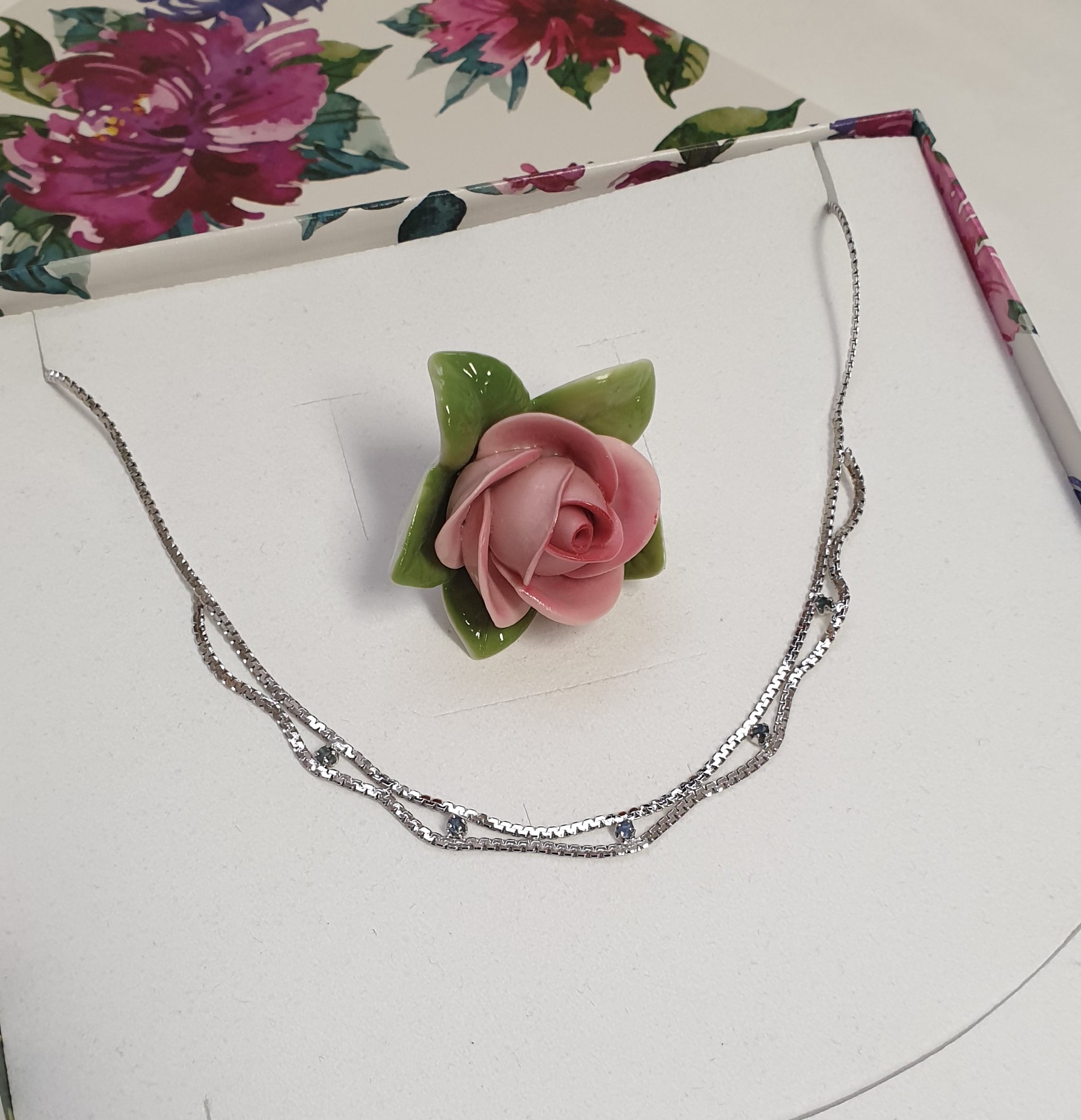 41 cm Halskette Kettchen fein Schlangenkette Collier Kette Silber 835 Saphire Kornblumenblau 50er Jahre edel Vintage SK1367 – Bild 4