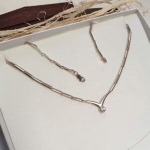 42 cm Gliederkette Kette Halskette Anhänger Silber 925 Kristall klar Vintage edel SK1379