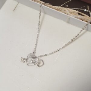 41 cm Kette Halskette Gliederkette Silber 925 mit Anhänger Herz Silberherz Schlüssel Vintage elegant SK1383