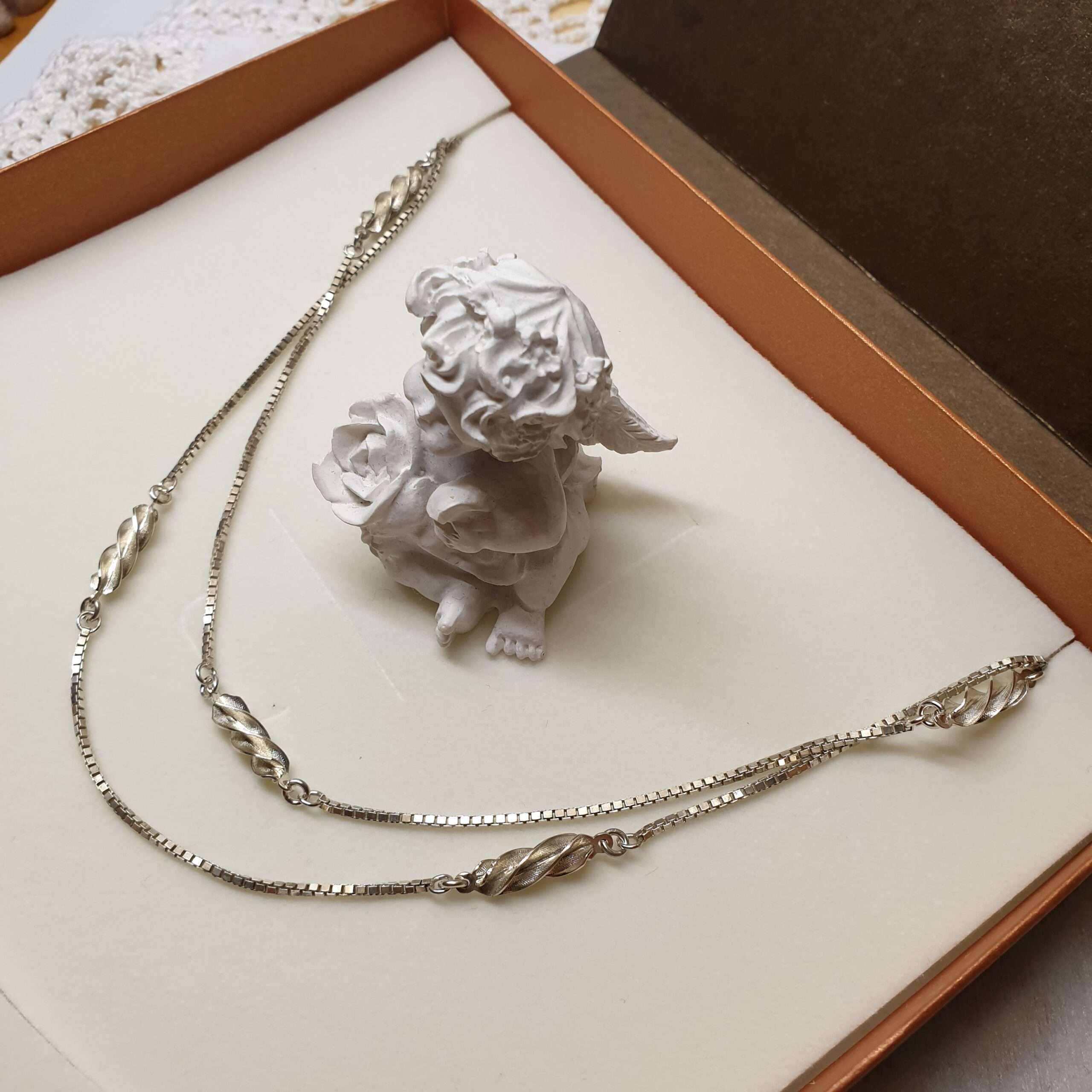 85,5 cm Kette Halskette Venezianer 835 Silber Gliederkette mit Elementen Vintage edel SK1387 – Bild 3