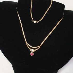 42,5 cm Kette Halskette Collier Gold 375 Rubin Herz Kristalle klar Vintage edel Design GK150