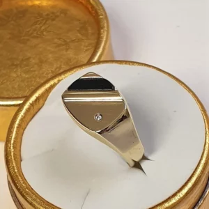 20,5 mm Ring Siegelring Gold 585 Onyx Einlage schwarz Querstreifen Design Diamant Vintage elegant GR118