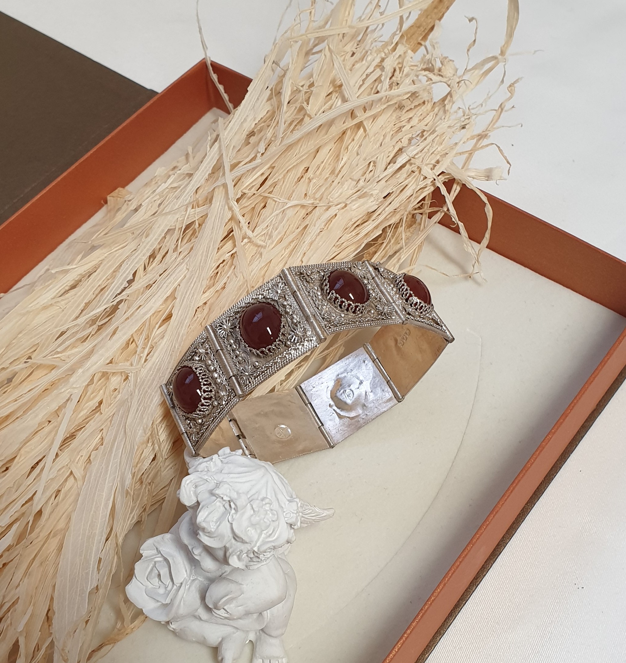 17,5 cm Shabby Vintage Armband Gliederarmband Silber 900 Karneol Silberschmiede Kunst selten rar SA337 – Bild 3