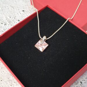 Stylischer Silberanhänger Charm Anhänger Silber 925 Quadrat Kristall rosa pink Vintage elegant SKA1334