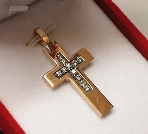 Anhänger Kreuz Silber 925 vergoldet mit Kristallen Vintage Italien edel SKA1294