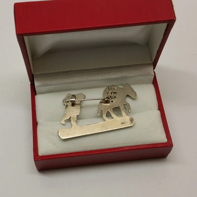 Brosche Anstecknadel Silber 900 Esel Lasttier Mann Unikat selten Vintage SB245 – Bild 4