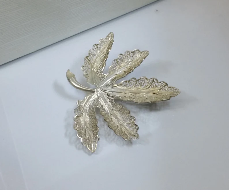 Brosche Anstecknadel Silber 925 Blatt Shabby Vintage elegant selten rar filigran Silberschmied Kunst SB211 – Bild 3