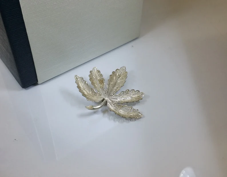 Brosche Anstecknadel Silber 925 Blatt Shabby Vintage elegant selten rar filigran Silberschmied Kunst SB211 – Bild 2