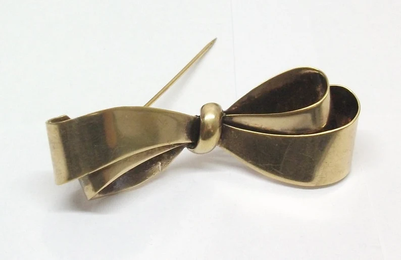 Art Deco Brosche Anstecknadel Silber 835 vergoldet Shabby Vintage Schleife SB120