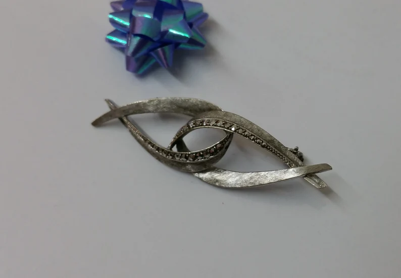 Brosche Anstecknadel Markasiten Silber 935 Shabby Vintage selten rar SB175 – Bild 2