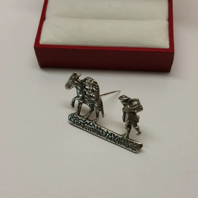 Brosche Anstecknadel Silber 900 Esel Lasttier Mann Unikat selten Vintage SB245 – Bild 2