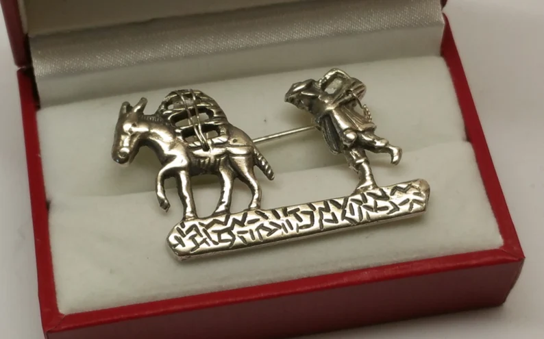 Brosche Anstecknadel Silber 900 Esel Lasttier Mann Unikat selten Vintage SB245