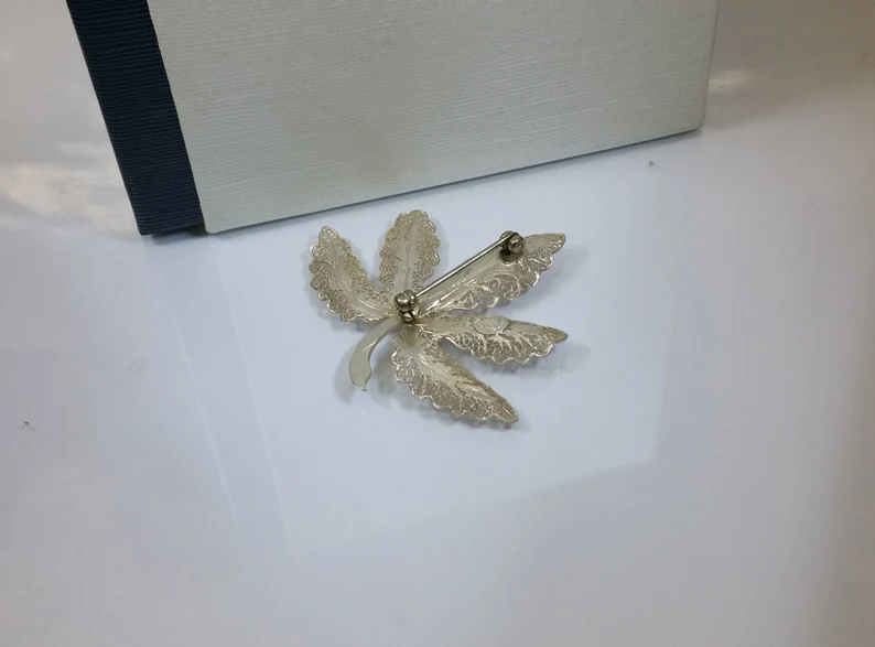 Brosche Anstecknadel Silber 925 Blatt Shabby Vintage elegant selten rar filigran Silberschmied Kunst SB211 – Bild 4