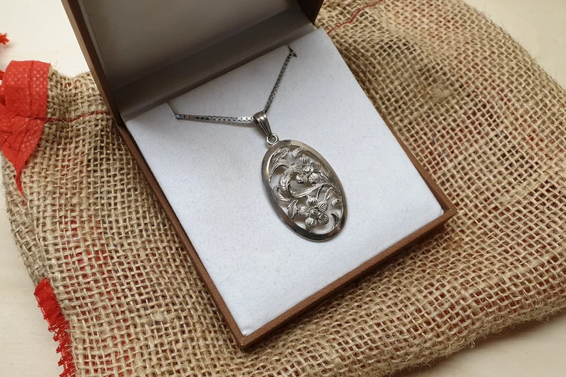 Shabby Vintage Silberanhänger Anhänger 835 Silber floral selten Silberschmiede SKA929 – Bild 4