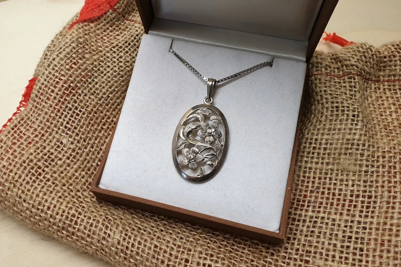 Shabby Vintage Silberanhänger Anhänger 835 Silber floral selten Silberschmiede SKA929 – Bild 3