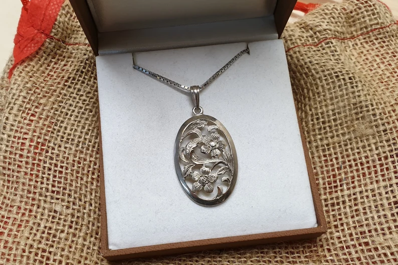 Shabby Vintage Silberanhänger Anhänger 835 Silber floral selten Silberschmiede SKA929 – Bild 2