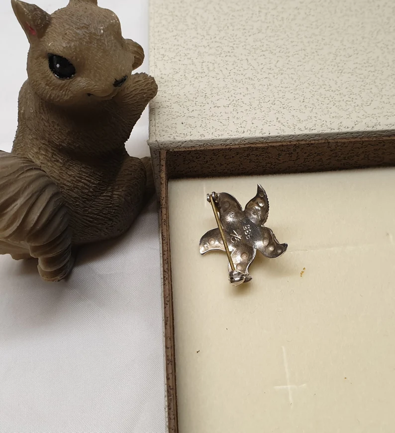 Shabby Vintage Anstecknadel Brosche Silber 835 Farbstein orange Blume Blüte Silberschmiede Kunst SB399 – Bild 4