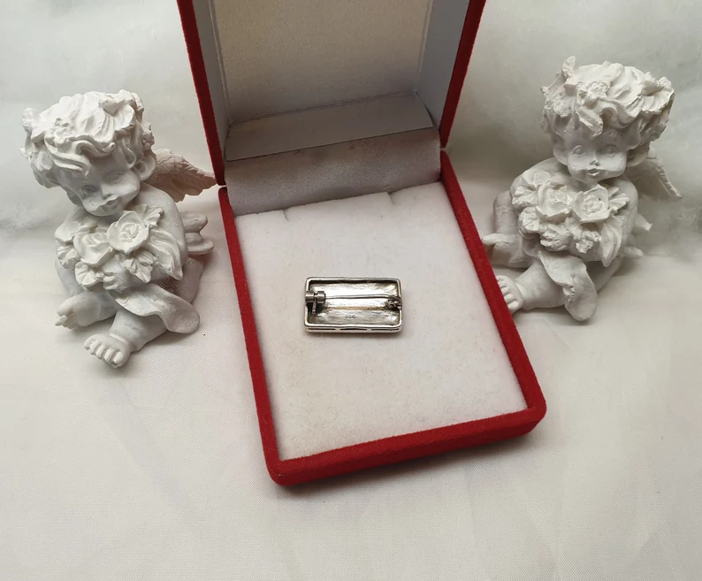 Shabby Vintage Brosche Anstecknadel Silber 925 Emaille schwarz Markasiten SB409 – Bild 4