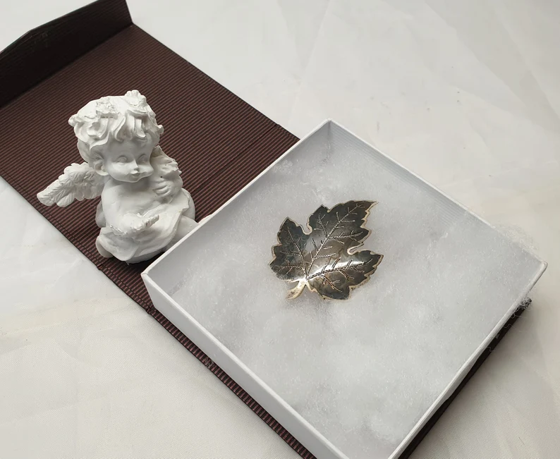 Vintage Brosche Anstecknadel Blatt Siam Sterling Silber 925 Niello Emaille schwarz SB382 – Bild 3