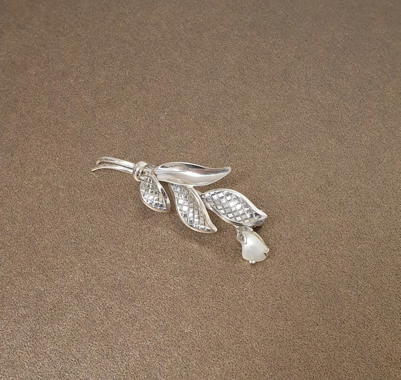 Nostalgische Brosche Anstecknadel Silber 835 Keshi Perle Blume floral Shabby Vintage SB381 – Bild 3