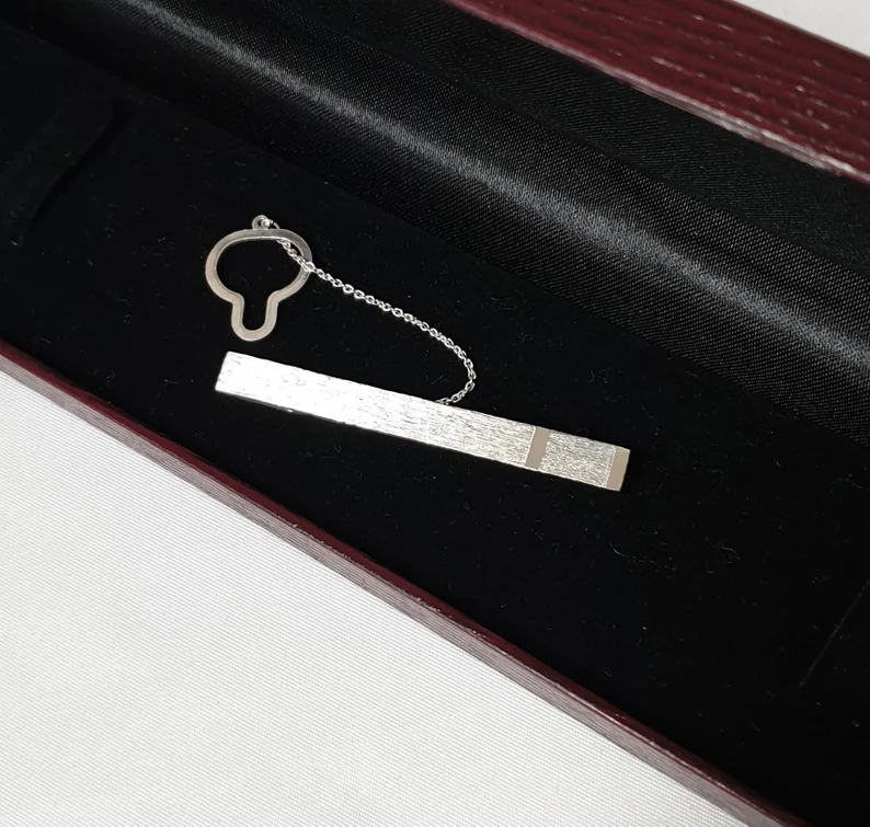 Krawattennadel Krawattenklammer Klemme Vintage Silber 830 Kette Kettchen KN184 – Bild 3