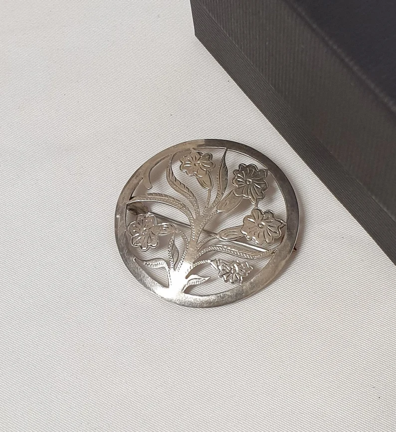 Brosche Anstecknadel Shabby Vintage Silber 800 Blumen floral Handarbeit Unikat selten rar SB284 – Bild 5