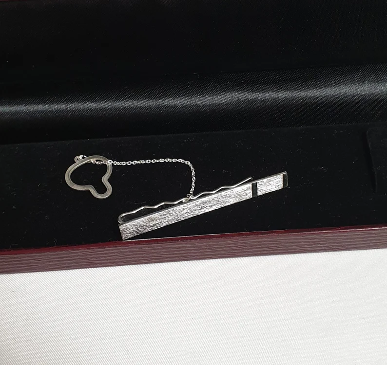 Krawattennadel Krawattenklammer Klemme Vintage Silber 830 Kette Kettchen KN184 – Bild 2