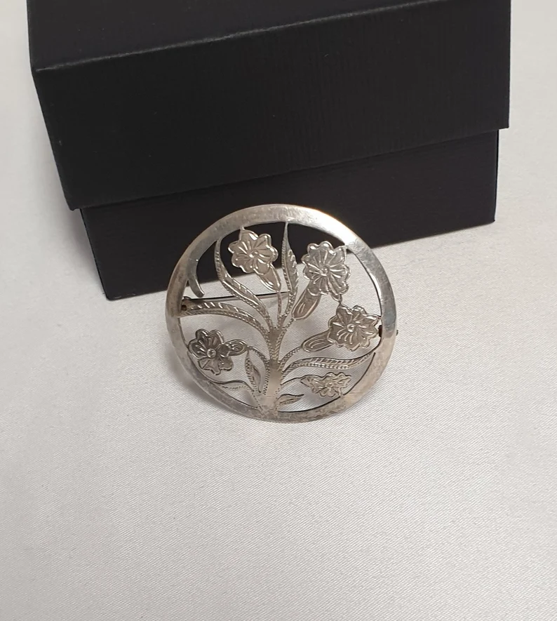 Brosche Anstecknadel Shabby Vintage Silber 800 Blumen floral Handarbeit Unikat selten rar SB284 – Bild 3