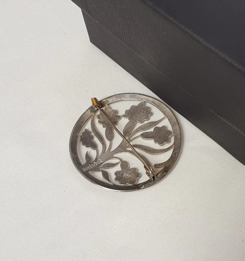 Brosche Anstecknadel Shabby Vintage Silber 800 Blumen floral Handarbeit Unikat selten rar SB284 – Bild 2