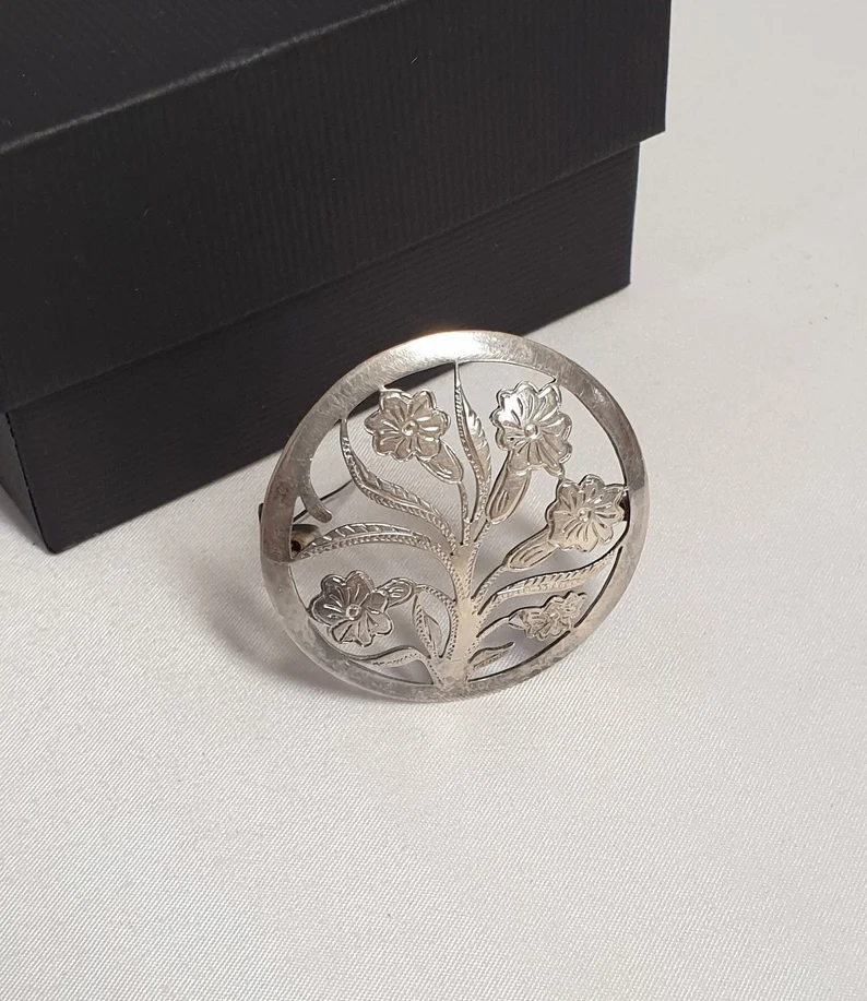 Brosche Anstecknadel Shabby Vintage Silber 800 Blumen floral Handarbeit Unikat selten rar SB284