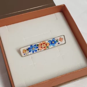 Nostalgische Anstecknadel Brosche Silber 835 Emaille Malerei Blumen Design Vintage Silberschmiede Kunst SB400