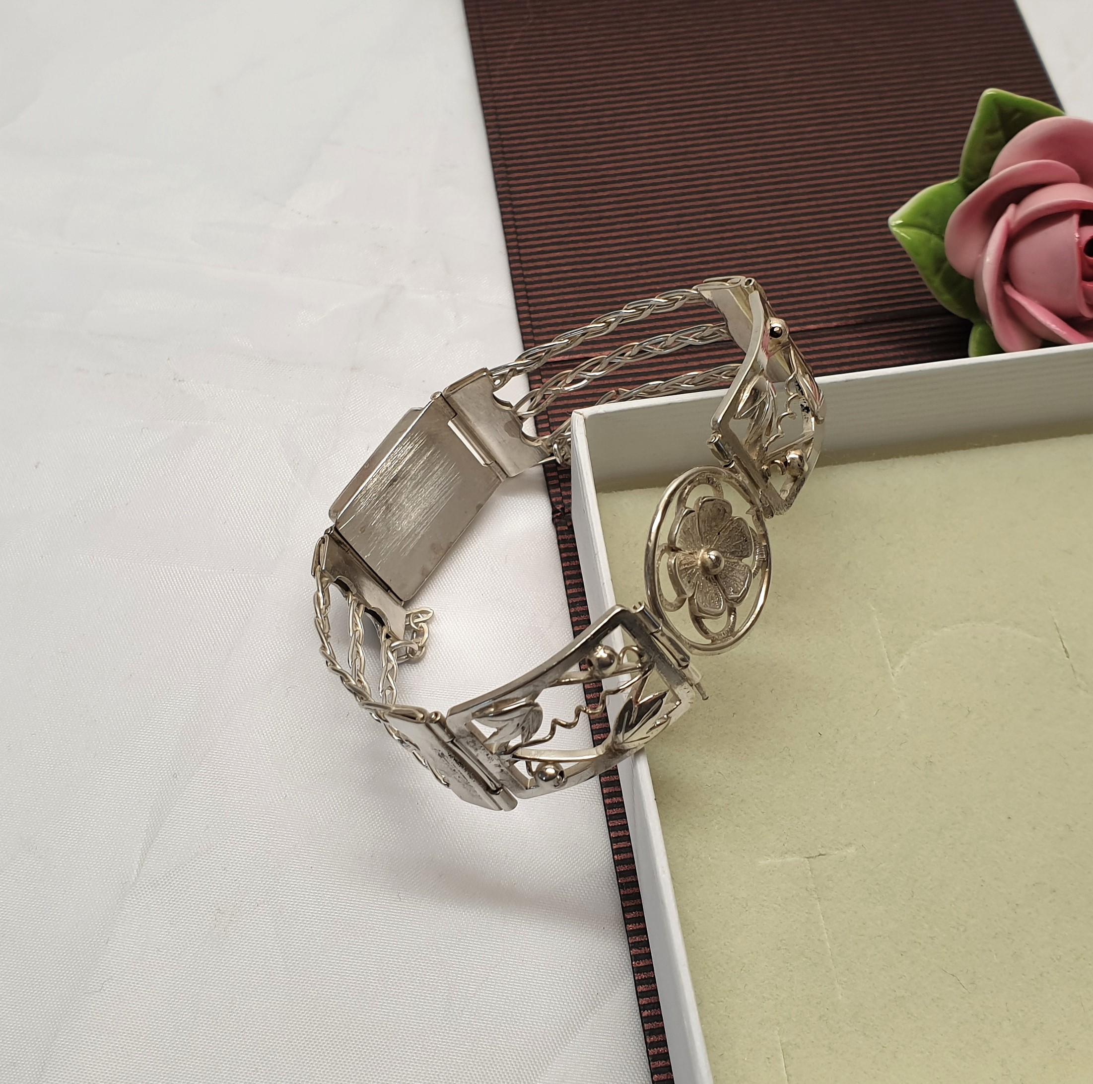 17 cm Antikes Armband Gliederarmband Silber filigran floral Nostalgie Initialen Buchstaben "LV" Silberschmiede Kunst SA605 – Bild 3