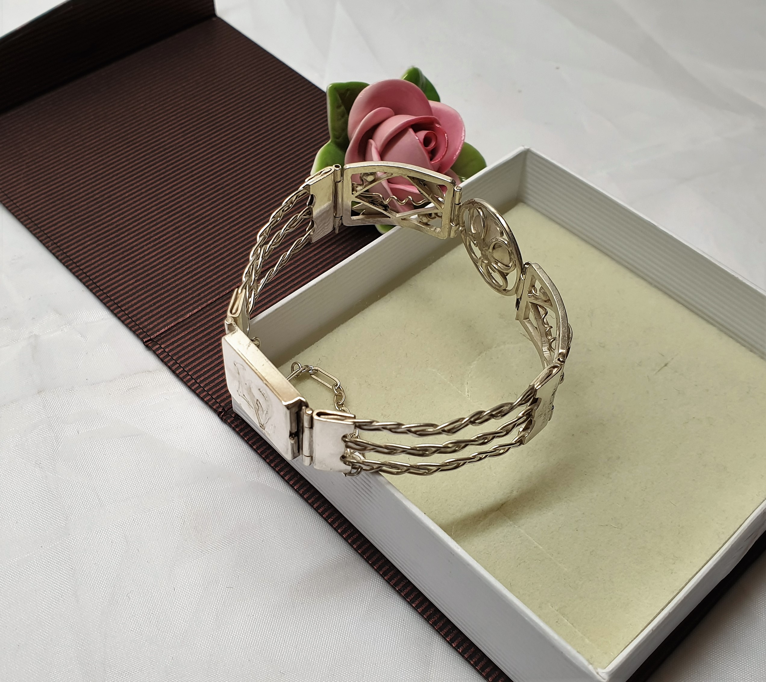 17 cm Antikes Armband Gliederarmband Silber filigran floral Nostalgie Initialen Buchstaben "LV" Silberschmiede Kunst SA605 – Bild 4