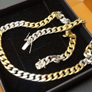 44,5 cm Halskette Kette Panzerkette Gliederkette Silber 925 teilvergoldet Vintage elegant SK1490