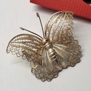 Vintage Anstecknadel Brosche Silberbrosche Schmetterling groß Silber 925 filigran SB438