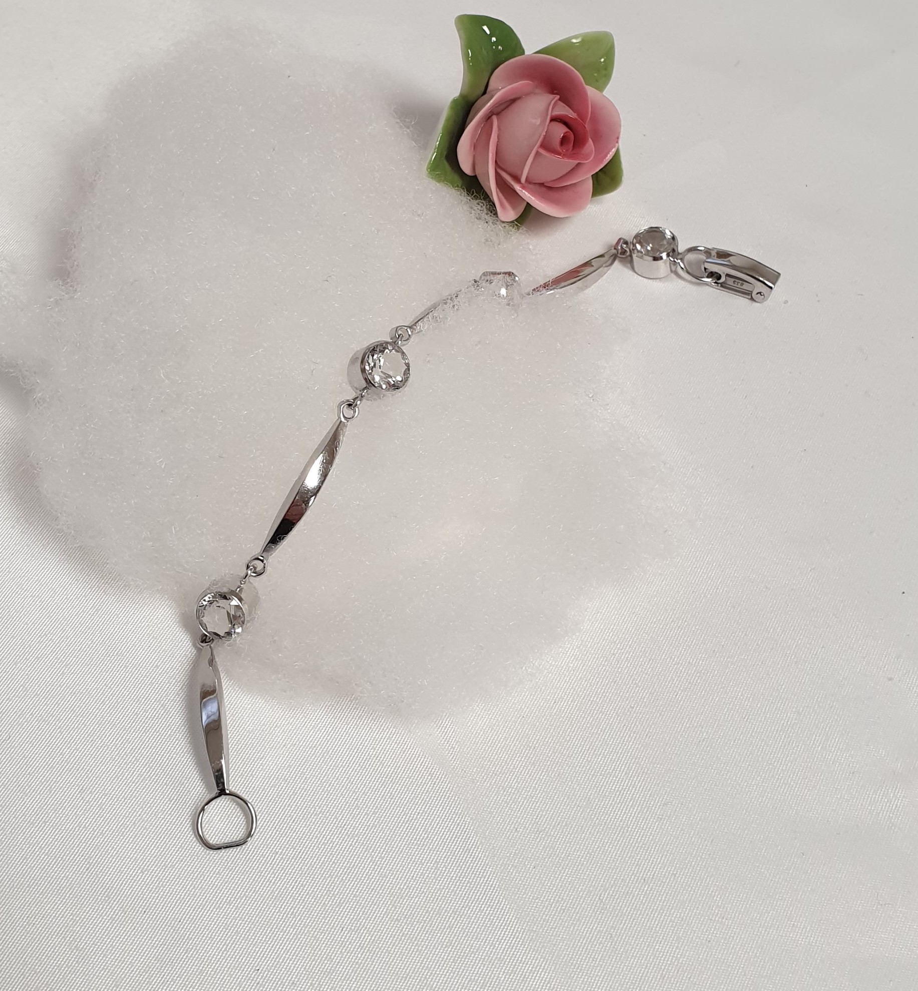 18 cm Armband Silberarmband Gliederarmband 835 Kristalle klar Vintage elegant SA643 – Bild 5