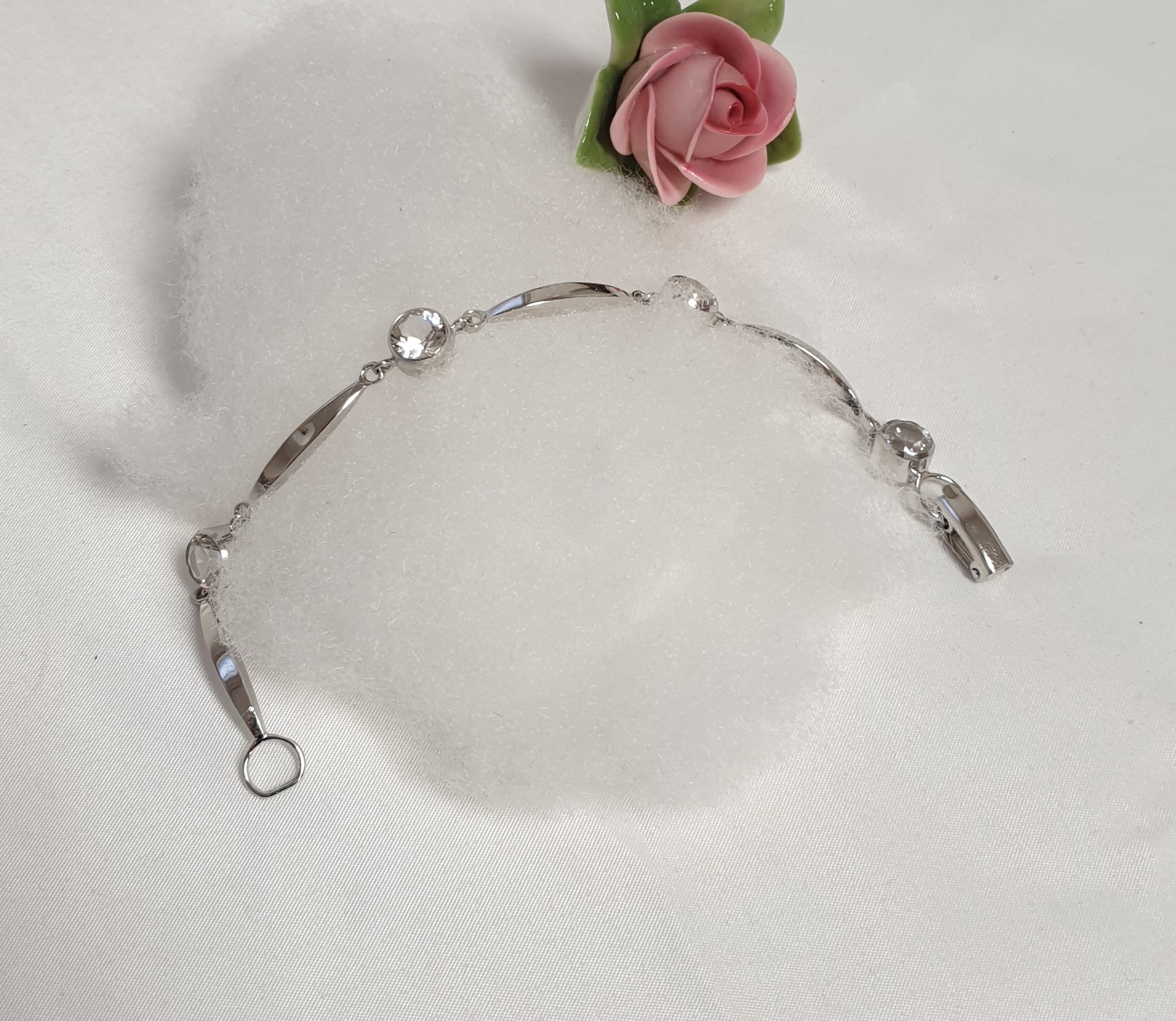 18 cm Armband Silberarmband Gliederarmband 835 Kristalle klar Vintage elegant SA643 – Bild 4